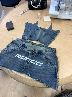 Denim Rave Outfit, Creative Jeans Ideas Diy Fashion, Festival Denim Outfit, Clothing Design Ideas, Star Corset, Corset Mini Skirt, Jeans Upcycle, Edgy Summer Outfits