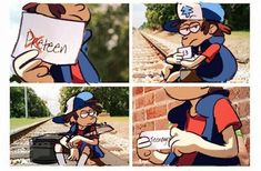 a cartoon character holding a piece of paper with the caption's name written on it