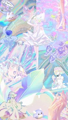 an image of some anime characters in the air with bubbles and stars around them on a colorful background