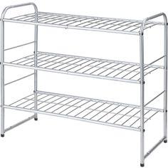 three tiered metal shelf with wheels on the bottom and bottom shelves, in white