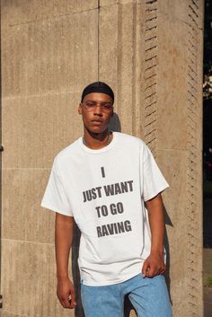 a man standing next to a wall with a skateboard Rave T-shirt With Screen Print For Streetwear, Rave T-shirt With Letter Print And Crew Neck, Rave Crew Neck T-shirt With Letter Print, Rave Style Crew Neck T-shirt With Letter Print, Party Mode, Thought Provoking Quotes, Woven Label, Woven Labels, Free Stickers