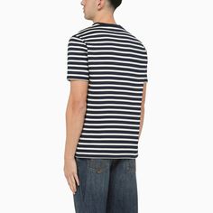 Blue and white striped cotton T-shirt from A.P.C. featuring short sleeves, crew neck, chest logo and regular fit.Model wears size M Model measurements: Height: 185 cm Chest: 100 cm Waist: 83 cm Hips: 92 cm100% Cotton Jean Touitou, Striped T Shirt, Winter Sale, A P, Cotton T Shirt, Fashion Designer, Cotton Tshirt, Online Store, Short Sleeves