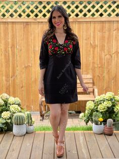 This Beautiful Dress is Cute and flirty. -This dress is hand embroidered with silk thread and has elastic around the waist for an adjustable fit. -This dress is hand embroidered by Mexican Artisans in Oaxaca, Mexico. Fitted V-neck Dress With Embroidered Neckline, Red Embroidered V-neck Dress For Summer, Red V-neck Embroidered Summer Dress, Red Folk Style V-neck Dress, Embroidered V-neck Fitted Mini Dress, Fitted Embroidered Dress With V-neck, Fitted V-neck Embroidered Beach Dress, Folk Style V-neck Dress With Floral Embroidery, Folk V-neck Dress With Embroidered Hem