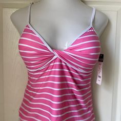 New Chaps Pink White Size 14 New Tankini Top Tankini Aesthetic, Pink Tankini, Mcbling Fashion, 2000s Clothes, Colorful Crop Tops, Future Clothes, Beach Color, Women's Chaps, Black And White Skirt