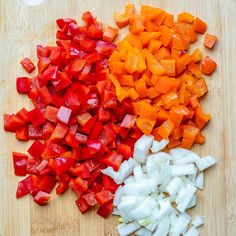 chopped up vegetables are on a cutting board