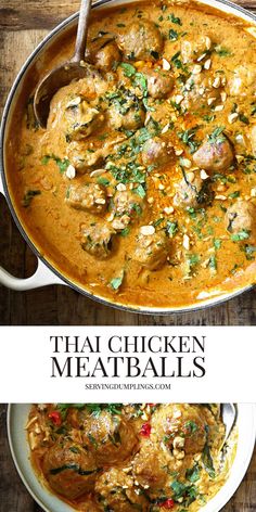 thai chicken meatballs in a red curry sauce