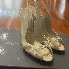 Beautiful Brand New Alberta Ferretti Patent Ivory Sandals On A Heel. Size 35. Made In Italy. Heel Has Some Slight Oxidation. Dust Bag Included. Box Is Not From This Pair Of Shoes, But Can Be Included. Please Feel Free To Ask All Questions. Brown Strappy Sandals, Ivory Sandals, Croc Heels, Purple Pumps, Snake Skin Shoes, T Strap Heels, Black Pumps Heels, Patent Leather Heels, Satin Pumps