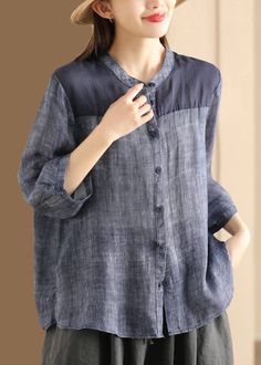 Women Coffee Stand Collar Button Patchwork Linen Shirts SummerFabric: LinenSize & Fit: Fit: This garment fits true to size.Length: Size XL measures 25.35"from shoulder to hemBust: Great for any cup size. Waist: Loose Fit. Comfortable room throughout midsection.Hip: Loose Fit - room for hips. Hand Wash Cold. Casual Patchwork Button-up Blouse, Casual Button-up Patchwork Blouse, Casual Collared Tops With Splicing, Casual Spliced Blouse For Work, Casual Patchwork Top With Stand Collar, Coffee Stand, Linen Coat, Long Sleeve Outfits, Linen Shirts