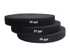 three black foam sponges are shown with the measurements for each item in front of them