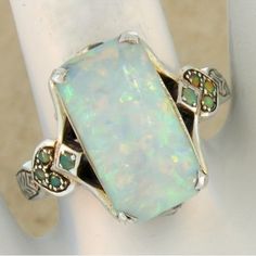 New Silver Opalescent Stone Ring! Stunning Piece. Size 7 Elegant Adjustable Green Opal Ring, White Art Deco Jewelry Ring, White Art Deco Ring Jewelry, White Art Deco Ring, Art Deco White Ring Jewelry, Vintage White Jewelry With Accent Stones, White Opal Jewelry With Accent Stones, Unique White Opal Ring, Bohemian White Opal Wedding Ring