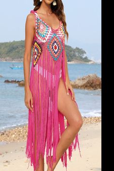 Unleash your inner beach goddess with our Fringe Spaghetti Strap Cover-Up! Made from lightweight material, this cover-up features delicate spaghetti straps and beautiful fringe detailing. Perfect for a day at the beach or pool, this cover-up will have you looking and feeling effortlessly chic. Don't miss out on this must-have addition to your summer wardrobe! SPECIFICATIONS: Features: Fringe Sheer: Sheer Stretch: No stretch Material composition: 100% acrylic Care instructions: Machine wash cold. Beach Goddess, A Day At The Beach, Day At The Beach, Summer Wardrobe, At The Beach, Spaghetti Strap, Must Haves, Care Instructions, The Beach