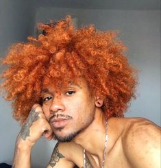 Orange Curly Hair Men, Orange Locs Men, Ginger Afro Men, Ginger Hair Men Black, Black Guy With Red Hair, Black Ginger Men, Black Men With Dyed Hair, Hair Color Ideas For Men Black, Men With Ginger Hair