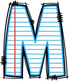 the letter m is made up of lines and barbed wire, with one red line at the bottom