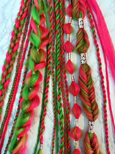 Watermelon Summer Festival Braids Extensions Set with rose gold hollowed out hair rings . On a hair tie for easy use. Wrap the loose hair section around a ponytail or bun and secure with a bobby-pin, or braid it into your own hair for awesome and easy festival braids. Rave Theme, Braids Extensions, Festival Braids, Rope Braids, Watermelon Summer, Loose Hair, Rose Colored Glasses, A Ponytail, Braids With Extensions