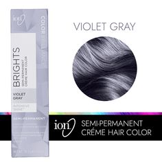 ion Color Brilliance Semi-Permanent Brights Hair Color are high-fashion hair colors designed to give vivid, boldly intense results | Ion Violet Gray Semi Permanent Hair Color | Purple | 2 oz. | Sally Beauty Ion Hair Color Chart, Ion Hair Colors, Ion Color Brilliance, Hair Colour Design, High Fashion Hair, Grey Hair Dye, Black Hair Dye, Hair Tint, Bright Hair Colors