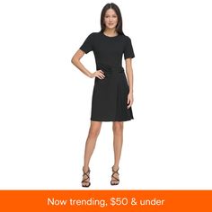 in stock Basic Black Dress, Versatile Dresses, Business Attire, Modest Dresses, Fall Dresses, Pleated Dress, Pleated Skirt, Round Neckline, Round Neck