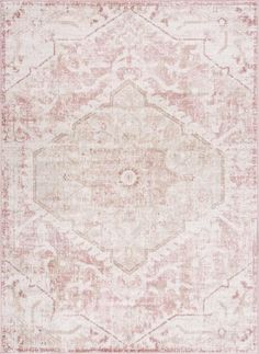 an old rug with faded pink and white colors