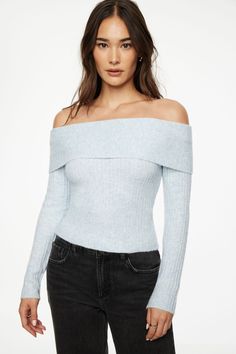 Snuggle into this off-shoulder rib knit sweater - Designed to be fitted with a stretch. With Heavenlyarn™, you'll love showing off your softer side. Features - Off-shoulder - Long sleeves Size & Fit - Fitted - Stretch fabric Materials & Care - 57% Recycled Polyester, 23% Acrylic, 17% Nylon, 3% Spandex - Hand wash, cold - Imported Drop Waist Gown, Off The Shoulder Knit, Rib Knit Sweater, Ribbed Maxi Dress, Tweed Mini Skirt, Off Shoulder Sweater, Ribbed Turtleneck, Ribbed Knit Sweater, How To Show Love