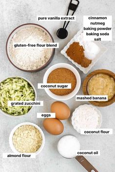 an image of ingredients to make gluen bread recipe on a table with text overlay