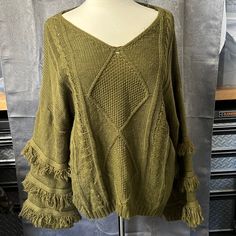 Nwot Andthewhy M/L Green Fringe Sleeve Sweater #Fringe #Boho #Hippy #Bohemian #Trend #Knit #Boutique Boho Bohemian Chic Hippie Tie Dye Spring Summer Athletic Vintage Love Gypsy Fall Autumn Winter Cozy Warm Oversized Slouchy Hippy Yoga 60s 70s 80s 90s Beachy Girly Fun Retro Western Distressed Bright Colorful Rainbow Slouchy Big Pullover Loose Tight Travel Wild Band Preppy Casual Boyfriend Fit Chill Knit Comfortable Soft Aztec Neon Woodstock Festival Concert Rock And Roll Bands Hipster Y2k Vsco One Size Bohemian Sweater With Fringe, One Size Bohemian Fringe Sweater, Bohemian V-neck Sweater, Bohemian Winter Sweater With Tassels, Sweaters Boho, Green Sweaters, Boutique Boho, Summer Athletic, Woodstock Festival