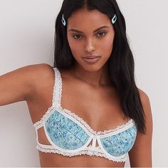 New With Tags For Love & Lemons Alana Floral Bra Blue Floral Satin For Love & Lemons For Victoria’s Secret For Love And Lemons Unlined Bra Collections Underwired, Unlined Satin & Lace Trim Eye & Hook Back Closure Adjustable Strap 95% Polyester 5% Elastane Summer Lace Bra With Padded Cups, Blue Lace Bra With Removable Pads, Blue Summer Bra With Removable Pads, Summer Blue Bra With Removable Pads, Blue Summer Bra With Built-in Support, Blue Lace Trim Bra For Spring, Light Blue Summer Bra, Spring Light Blue Bra With Padded Cups, Blue Lace Trim Bra For Summer