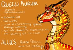 a drawing of a dragon with the words queen aurum on it's chest