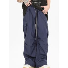 N-118-21 Blue Baggy Parachute Pants With Pockets, Blue Full-length Pants With Multiple Pockets, Blue Full Length Pants With Multiple Pockets, Blue Wide-leg Cargo Pants, Blue Full-length Cargo Pants, Blue Bottoms With Multiple Pockets And Relaxed Fit, Blue Baggy Bottoms With Multiple Pockets, Blue Straight Cargo Pants, Full Length Blue Cargo Pants