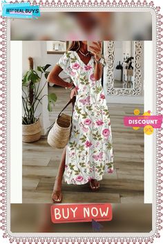 Women's Long Dress Maxi Dress Casual Dress A Line Dress Print Dress Flower Fashion Streetwear Daily Date Vacation Split Print Short Sleeve V Neck Dress Regular Fit White Pink Red Spring Summer S M L V-neck Beach Dress With Rose Print, Summer Rose Print Dress For Vacation, Summer Dresses With Rose Print For Vacation, Casual V-neck Dress With Rose Print, Spring V-neck Maxi Dress With Rose Print, Spring Floral V-neck Dress With Rose Print, Spring V-neck Floral Dress With Rose Print, Rose Print Floral Dress For Beach, Rose Print Floral Beach Dress