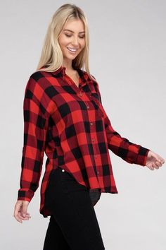 This classic plaid flannel shirt is a must-have for your wardrobe. Made with a button-down front for easy wear, it is the perfect way to stay cozy and warm in cooler weather. Its one chest pocket adds a touch of functionality and style. Timeless and versatile, it is designed for comfort and function. Made in china Classic Plaid Flannel Shirt Details : Style: Casual Print / Pattern: Plaid Silhouette: Shirt Fit: Regular Embellishment: Pocket Neck Line: Collar Sleeve: Long Sleeve Length: 26" & Long Black B, Plaid Flannel Shirt, Cooler Weather, Stay Cozy, Sheer Fabrics, Plaid Flannel, Print Pattern, Easy Wear, Flannel Shirt