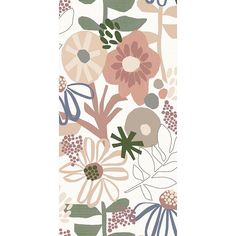 a floral wallpaper with various flowers and leaves on the bottom, along with an image of