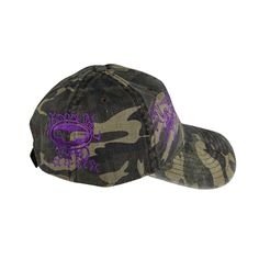 Small run distressed camo 5 panel hats with oversized art on the front and side panels. Art by Akobi Williams. Embroidered and Finished in NYC Distressed Camo Pattern Mad Disrespectful This One Has Purple Threads Camouflage Baseball Cap With Curved Bill For Streetwear, Streetwear Camouflage Baseball Cap With Curved Bill, Curved Bill Camouflage Hats For Streetwear, Military Style Baseball Cap For Streetwear, Distressed Dad Hat With Curved Bill For Streetwear, Distressed Snapback Dad Hat For Streetwear, Camouflage 5-panel Hat For Streetwear, Military Style 5-panel Baseball Cap For Streetwear, Military Style 5-panel Streetwear Hat