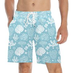 Men's Mid-Length Beach Swim Shorts Type: 100% Polyester, for Men, Beach Shorts - 7.58 Oz. Designed for fashion men, stylish and personalized. - Material: 100% polyester, wearing comfortable and casual. Mesh lining featured. - Relaxed-fit, suitable for daily wear or swimming. - The elastic waistband with a adjustable nylon fabric draw cord. - 2 front side-entry pockets and 1 back pocket featured. - Size: XS,S,M,L,XL,2XL. Please calculate the size from the measurement chart below. - Machine wash: Fabric Drawing, Mid Length Shorts, Beach Swim, Mens Swim Trunks, Sea Beach, Boys Casual, Beach Shorts, Coral Reef, Swim Trunks