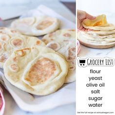 there are several different types of food on the table and one is filled with flour