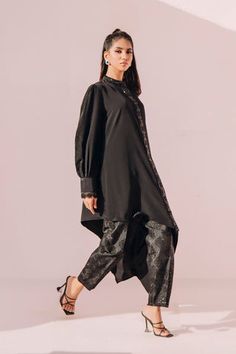 NOIR Pakistani Designer Dress, Black Palette, Shirt Trouser, Elegant Black Dress, Flowy Fabric, Pakistani Dress, Dream Wedding Ideas Dresses, Pakistani Dress Design, Pakistani Designers