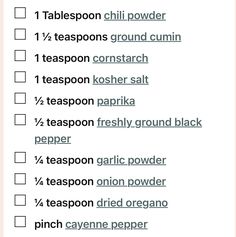 the recipe list for teaspoon chili powder is shown in black and white text