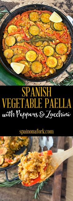 spanish vegetable paella with peppers and zucchini