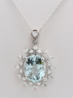 4.67 Carat Natural Blue Aquamarine and Diamonds Women Chain and Pendant Made in 14K Solid White Gold Suggested Retail Value $3,999.00 Aquamarine Measurements Approx - 11.00 x 9.00 mm Aquamarine Weight is - 4.02 Carat Total Diamond Weight is - .65 Carat Diamond Clarity: VS2-SI1 Diamond Color: G-H Chains available in - 16, 18, 20 INCH TOTAL ITEM WEIGHT IS 4.0 gram Disclaimer: All colors, measurements and weights are approximate and may vary slightly from the listed dimensions or as seen in the image'' Women Chain, White Gold Pendant, Bespoke Jewellery, Aquamarine Blue, Diamond Color, Diamond Clarity, Gold Pendant, Aquamarine, Colored Diamonds