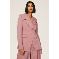 Pink gabardine (98% Virgin Wool, 2% Elastane). Blazer. Long sleeves. Collar. Front button closure. 27.5" from shoulder to hemline. Imported. Spring Structured Double-breasted Outerwear, Spring Tailored Blazer Dress With Structured Shoulders, Elegant Fitted Gabardine Outerwear, Gabardine Blazer With Hidden Button Closure And Lapel Collar, Elegant Gabardine Blazer For Office, Gabadine Blazer With Button Closure And Lapel Collar, Gabardine Blazer With Button Closure And Lapel Collar, Elegant Long Sleeve Gabardine Blazer, Elegant Gabardine Blazer With Notch Lapel