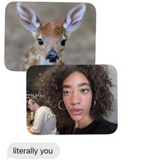 two people are talking to each other with deer in the background and one has an antelope on her head