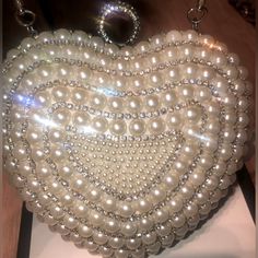 Brand New Beautiful Pearl Clutch W Diamond Accents The Handle Is Sterling Silver. Perfect For A Night Out With The Ladies Or You Can Even Wear It Dressed Down. Elegant White Heart-shaped Bag, Diamond Clutch, Pearl Clutch, Pink Jewels, Y2k Pink, Wristlet Clutch, New Dolls, Mini Handbags, With All My Heart