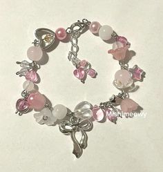 bracelet cute pink aesthetic inspo white not mine Pink Aesthetic Jewelry, Aesthetic Pink Bracelet, Kawaii White Bracelet Jewelry, Pink Y2k Bracelet, Adjustable Pink Beaded Bracelet In Kawaii Style, Adjustable Kawaii Style Bracelet Jewelry, Pink Accessories, Bracelet Craft Diy