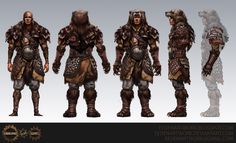 the concept art for an upcoming video game is shown in this image, including several different armor