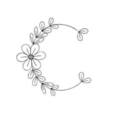 the letter c is made up of flowers and leaves, with one flower in the middle