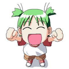 an anime character with green hair and white shirt, making a face while holding his hands up