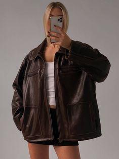 Fest Outfits, Womens Jackets, Real Leather Jacket, Vintage Leather Jacket, Oversized Jacket, Brown Leather Jacket, Outfit Inspo Fall, Looks Vintage, Fall Winter Outfits