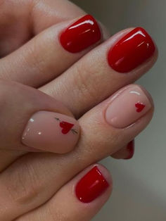 valentines day acrylic nails: red heart accent Unghie Sfumate, Valentine Nail Art, February Nails, Valentine Nails, Her Nails, Red Nail, Dipped Nails, Heart Nails