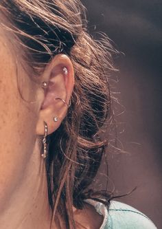 a close up of a person with ear piercings