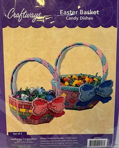 an image of two baskets with bows on the front and one has candy in it