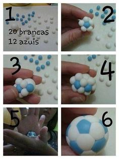 instructions for how to make an origami flower with blue and white dots on it