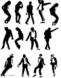 the silhouettes of people in different poses and outfits, all dressed up with hats